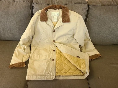 Abrigo de Colección LL Bean Chore Edredón Lona Campo Marrón Pana Cuello Para Hombre S Blanqueado Foto 1 de 4
