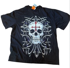 Rock Eagle Vtg Tee Shirt Men's Lg Black Skeleton Profile ,Gothic, Biker, Horror - Picture 1 of 4