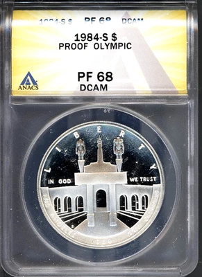 1984-S $1 Silver Olympic Dollar PF 68 DCAM ANACS # 7351803 + Bonus - Image 1 of 2