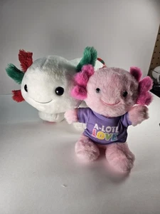 2 Build A Bear Festive Axolotl Plush White Red Green Pink. Mini Large - Picture 1 of 8