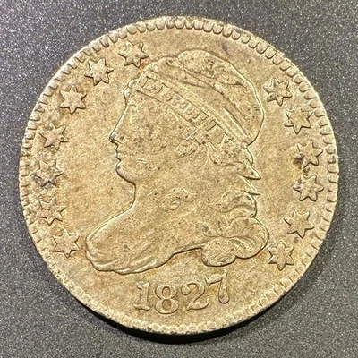 Moneda de diez centavos busto tapado 1827 brillo plateado grado superior escaso Foto 1 de 2