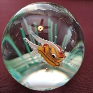 Large Fratelli Toso Murano Aquarium Swimming Fish Sea Grass Glass Paperweight - Picture 1 of 13