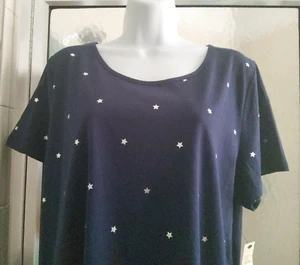 TALBOTS 100% COTTON SHORT SLEEVE TEE-EXTRA LARGE-NAVY with SILVER STARS-**New** - Picture 1 of 23