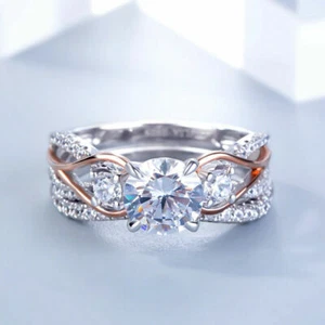 2,55 Rundschliff Weißer Moissanit 925 Sterlingsilber Verlobungsring Ehering Set  - Bild 1 von 7