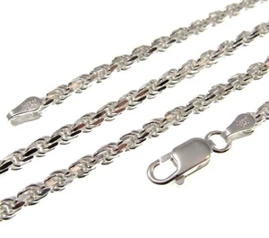 3MM Solid 925 Sterling Silver Italian DIAMOND CUT ROPE CHAIN Necklace Italy - Picture 1 of 5