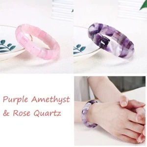 Square Beads Bracelet Natural Stone Bracelet Purple Amethyst Rose Quartz - Picture 1 of 8