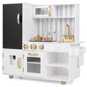 Kids Pretend Play Kitchen Wooden Cooking Toy Set Kitchen Utensils w/Chalkboard - Picture 1 of 9