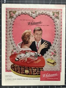 Anuncio impreso vintage 1959 WHITMAN'S CHOCOLATES día de San Valentín años 50 - Imagen 1 de 1