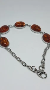 Pulsera cadena acero inoxidable óvalos color ámbar - Imagen 1 de 2