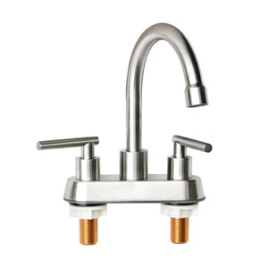 Bathroom Sink Faucet Double Hole 2 Handle 360° Stainless Steel Hot & Cold Pipe - Picture 1 of 6