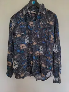 Le Shark Blue/ Multi pattern Vintage Long Sleeve Free Style Shirt Size 44 Ins... - Picture 1 of 10