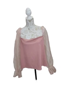 Eloquii Top Pink Ribbed W/Stretch Sheer Long Sleeves Women's 22 24 - Picture 1 of 10