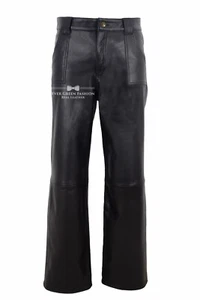 Women's High Waist Straight Leg Leather Pants Black Baggy Fit Style Pant Trouser - Picture 1 of 6
