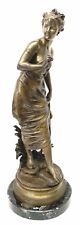 EUTROPE BOURET 19 CENTURY FINE FRENCH 16''H BRONZE STATUE OF A YOUNG GIRL