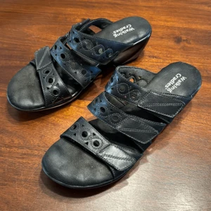 Walking Cradles Cho Black Leather Sandals Wedges Women’s 9 M - Picture 1 of 7