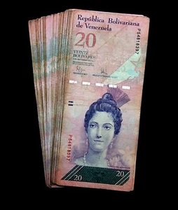 100 x Venezuela 20 bolivares banknotes/ 2007-2015 issue / CIRCULATED bundle P91 - Picture 1 of 2