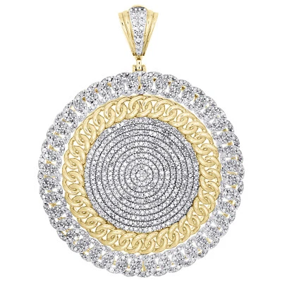 Colgante de eslabones de cadena cubanos de diamantes de oro amarillo de 10 quilates medallón con halo de 2,34 quilates para hombre Foto 1 de 4