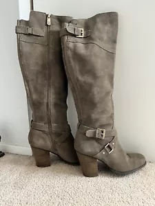 Guess Wyynn Brown Grey Suede Leather Zip Knee High Boots Womens Size 8.5 M - Picture 1 of 10
