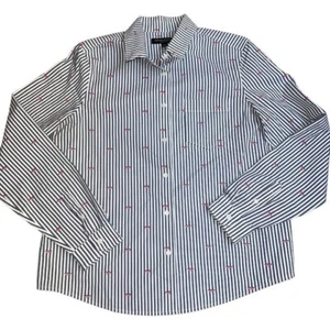 BANANA REPUBLIC Quinn boy fit striped lip print button down shirt size small - Picture 1 of 6