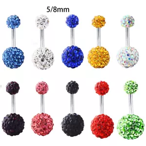 Double Gem Navel Ring Belly Button Jewelry Stainless Crystal Naval Piercing ☆ ♢ - Picture 1 of 23