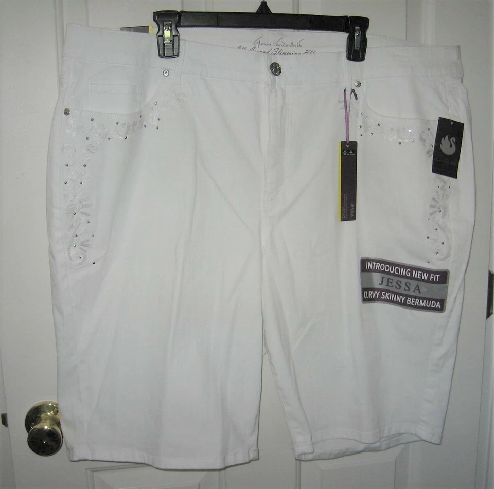 Gloria Vanderbilt Jessa Bermuda Shorts Plus Size 24w White Embellished Pockets