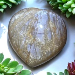 Peach Moonstone Heart Carving - Picture 1 of 11
