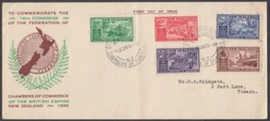 NEW ZEALAND 1936 COMMERCE SET (5) ON ILLUSTRATED FDC (ID:014/D65264) - Picture 1 of 1
