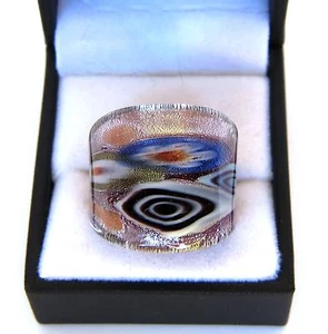 Bohemian lila abstrakt Blumen Thema mundgeblasen Glas Glitzer Ring Größe 9,5 - Bild 1 von 1