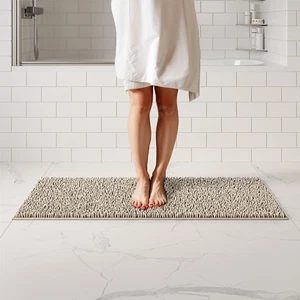 Plush Bathroom Rug 47X21, Absorbent Machine Washable Non Slip Chenille Bath Mats - Picture 1 of 7