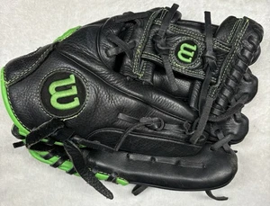 Wilson A500 Baseball Handschuh 11,5" schwarz grün neon Leder defekt - Bild 1 von 13