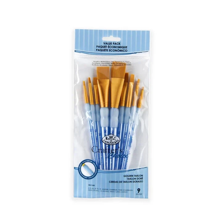 ROYAL & LANGNICKEL© CRAFTER'S CHOICE™ VALUE GOLDEN TAKLON WASCHBÜRSTEN-SET 9-TEILIG
