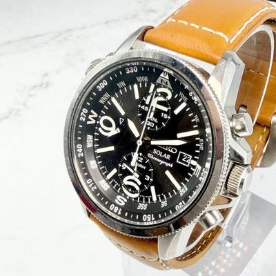 時計 SEIKO SOLAR CHRONOGRAPH V172-0AP0 SEIKO V172 0AP0 Solar Chronograph Watch Timepiece Navy Dial Silver