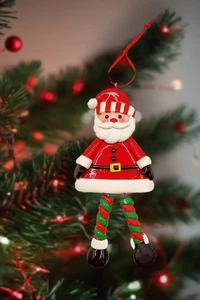 Christmas Ornament - Glossy Gingerbread Santa with Dangling Legs. Wizardi Fes... - Picture 1 of 3