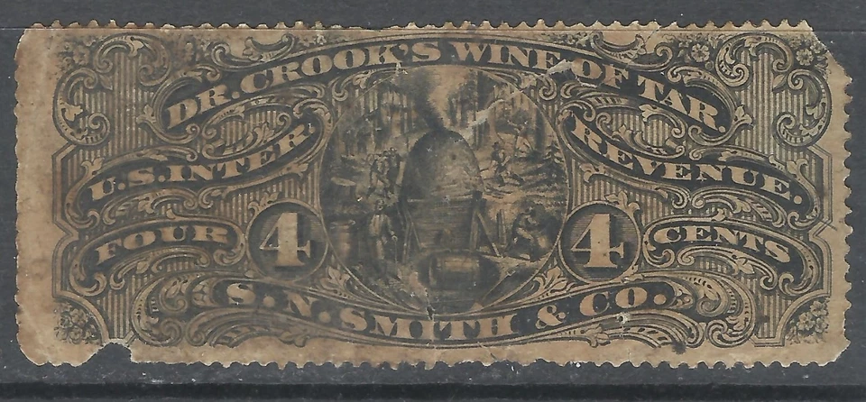 RS65 Crooks Wine of Tar 4 cents Match & Medicine Private Die Proprietary - Image 1 of 1
