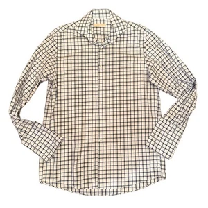 Michael Kors Men’s Check Shirt 15.5 32/33 Blue White Cotton Button-Down 756F - Picture 1 of 9