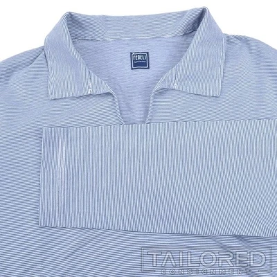 FEDELI Blue Striped 100% Cotton Long Sleeve Casual Polo Style Shirt - EU 56 / XL - Image 1 of 4