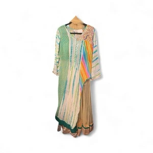 MOD India Anarkali Kurta Suit With Dupatta - Hand Beaded, Embroidered Peacock  - Picture 1 of 8