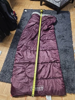 Saco de Dormir Coleman De Colección Grande Sobre Tamaño Cama Rollo Rojo Granate Gris Vellón 33x75 Foto 1 de 4