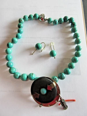 Collar/cadena/pendientes turquesa 925 nativo americano 83gm. 16" pulg. Foto 1 de 4