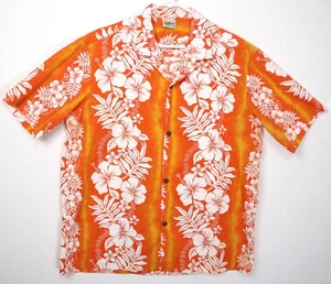 Royal Creations Hawaiian Shirt Made in Hawaii USA Mens XL Orange White Floral - Picture 1 of 12