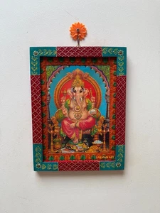 Quadro Vecchio Dio, Cornice Portafoto Vintage Ganesha Decorazione Arte Parete Cornice Legno - 9x12" - Foto 1 di 10
