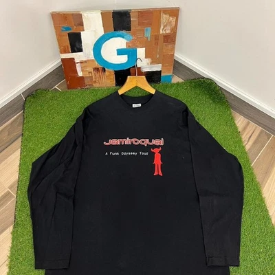 Vintage Jamiroquai Tour Long Sleeve Distressed Pop Funk Band Black Pullover XL - image 1 of 4