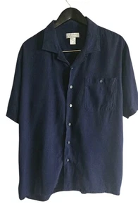 BOGARI Blue Button Down Shirt Silk Linen Mens Large Short Sleeve Italy - Picture 1 of 5
