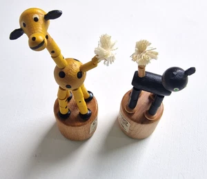 Erzgebirge Seiffen Dregeno animale traballante figura traballante giraffa e gatto set fatto a mano - Foto 1 di 18