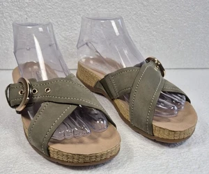 Clarks Reileigh May Olive Green Leather Open Toe Slide Sandals Women’s 6.5M NEW - Picture 1 of 12