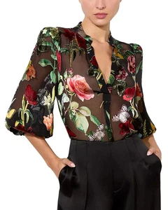 💕$350 BLUSA TRANSPARENTE NEGRA BORDADA TERCIOPELO SHEILA TALLA PEQUEÑA ALICE + OLIVIA NUEVA - Imagen 1 de 11