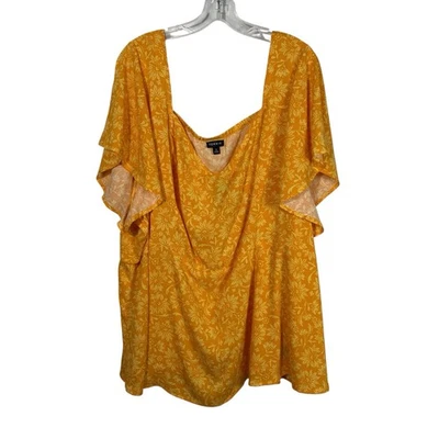 Blusa Tórrida Amarilla Floral Calce Campesino Manga Volantes Talla Grande Nueva con Etiquetas 5X Girasol Foto 1 de 4