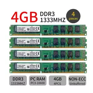 Kingston 16GB 4x 4GB DDR3 1333MHz PC3-10600U KVR1333D3N9/4G Desktop Memory SDRAM - Picture 1 of 7