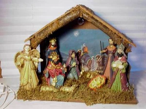 Vintage MANGER WITH JESUS MARY JOSEPH WISE MEN ANGEL CHRISTMAS FIGURES STATUE - Bild 1 von 9