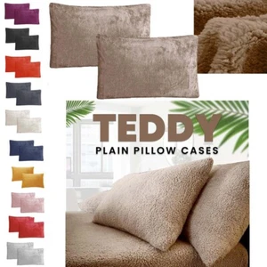 Teddy Fleece Pair of Pillow case Plain Thermal Warm Cosy 50cm x 75cm House Wife - Picture 1 of 74